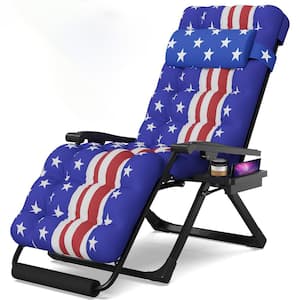 26 in. W Metal Zero Gravity Outdoor Recliner Oversized Lounge Chair with Cup Holder and Blue Star Cushions