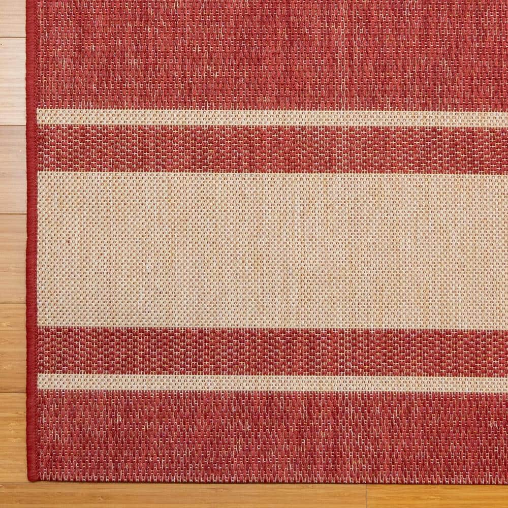 Red and Beige Striped 8' x 10' Synthetic Flatweave Rug