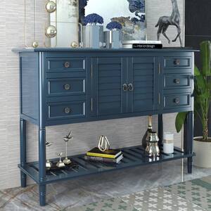 Buffet Sideboard Table with Cabinet 45 in. Navy Blue Rectangle Wood Console Tables with 6-Drawers and Bottom Shelf