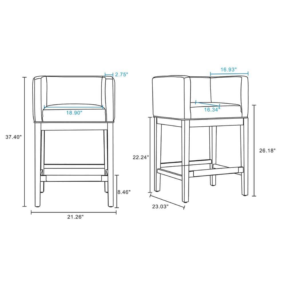 Kingsley 34" Ivory and Dark Walnut Leather Counter Stools, Set of 2