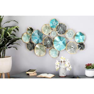 50 in. x  25 in. Metal Multi Colored 3D Overlapping Discs Plate Wall Decor