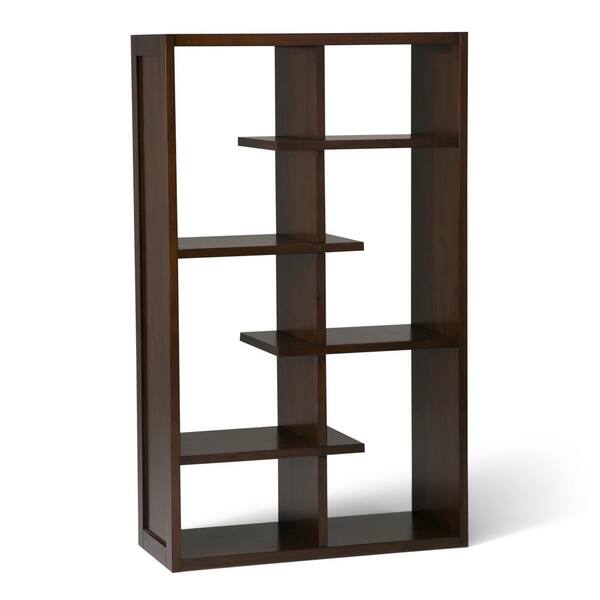 Simpli Home Camden 60 in. H Medium Auburn Brown Wood 4-Shelf Accent Bookcase