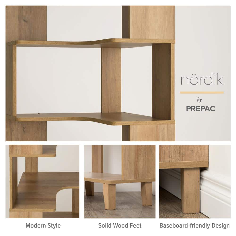 Natural Oak 6-Tier Corner Wood Bookcase with Open Back
