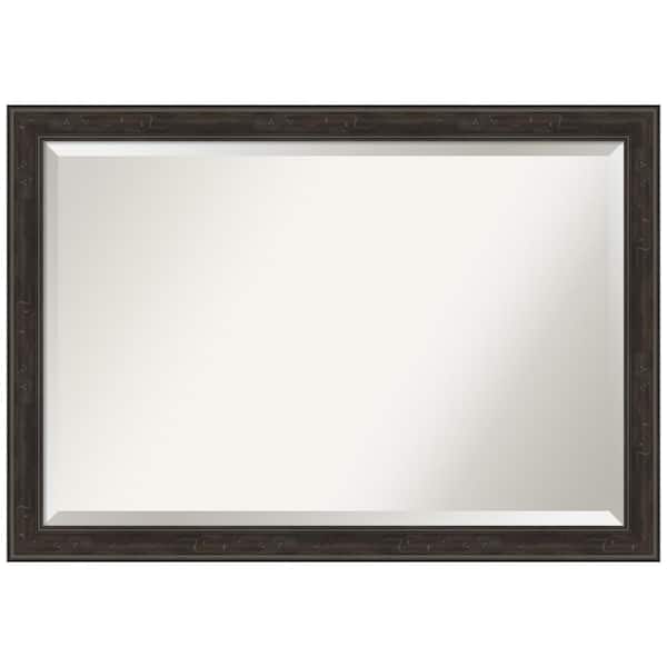 Amanti Art Medium Rectangle Distressed Brown/Tan Beveled Glass Modern Mirror (28 in. H x 40 in. W)