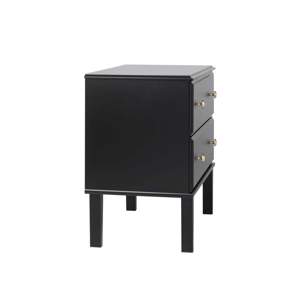 Lux Black 2 Drawer Nightstand with Gold Accents