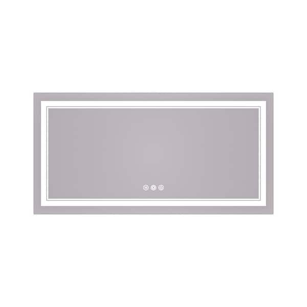 KeonJinn 48 in. W x 24 in. H Rectangular Frameless LED Light Anti-Fog Wall Bathroom Vanity Mirror with Frontlit and Backlit
