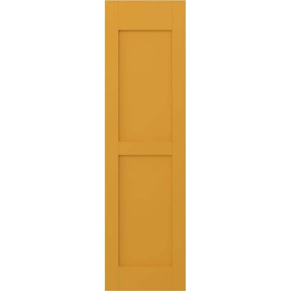 Ekena Millwork 12 in. W x 51 in. H Americraft 2-Equal Flat Panel Exterior Real Wood Shutters Pair in Turmeric