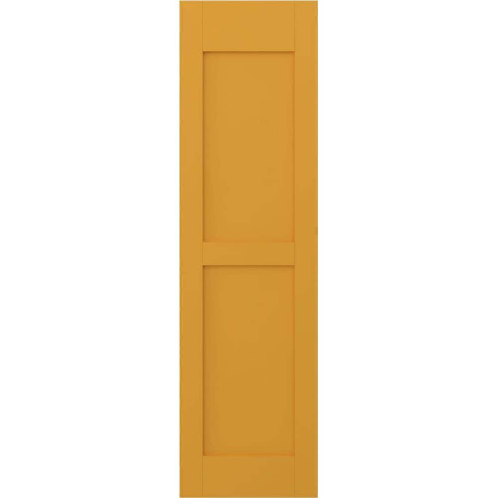 Ekena Millwork RW101FP12X74TUH 12W x 74H Americraft Two Equal Flat Panel Exterior Real Wood Shutters (Per Pair), Turmeric