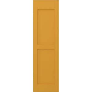 15 in. W x 78 in. H Americraft 2-Equal Flat Panel Exterior Real Wood Shutters Pair in Turmeric