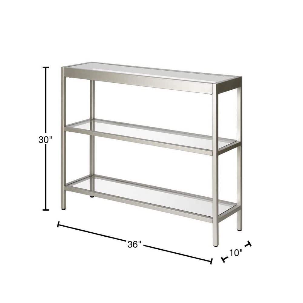 Satin Nickel 36" Wide Metal & Glass Console Table with Storage