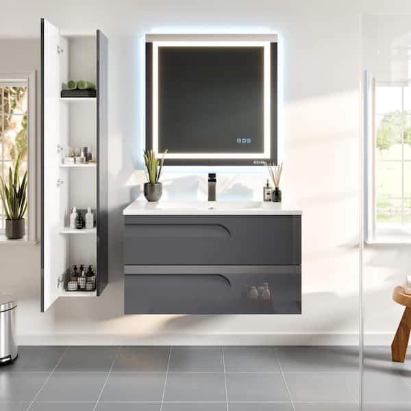 Eviva Joy 40 in. Single Sink Floating Gray Bath Vanity with White Porcelain Top (Assembled)