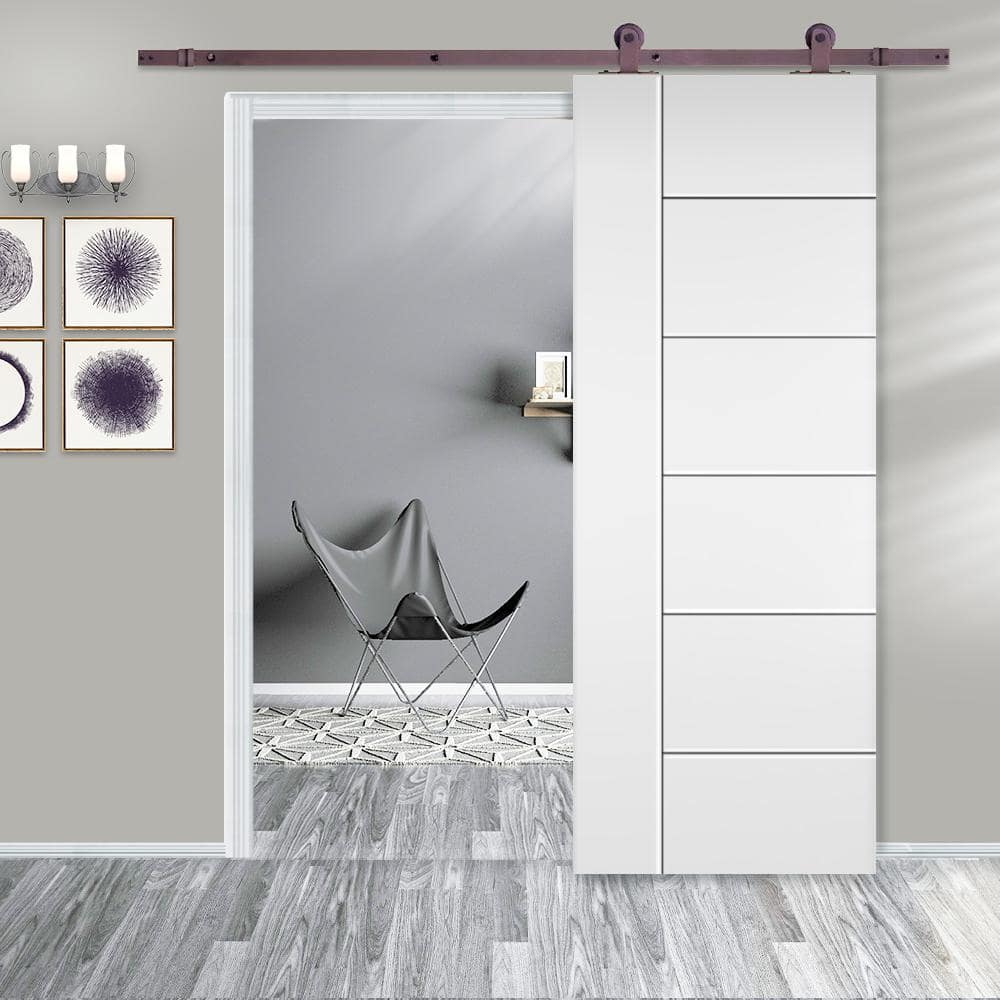 24" x 80" Primed Hollow Core Barn Door Kit with Oil Rubbed Bronze Hardware