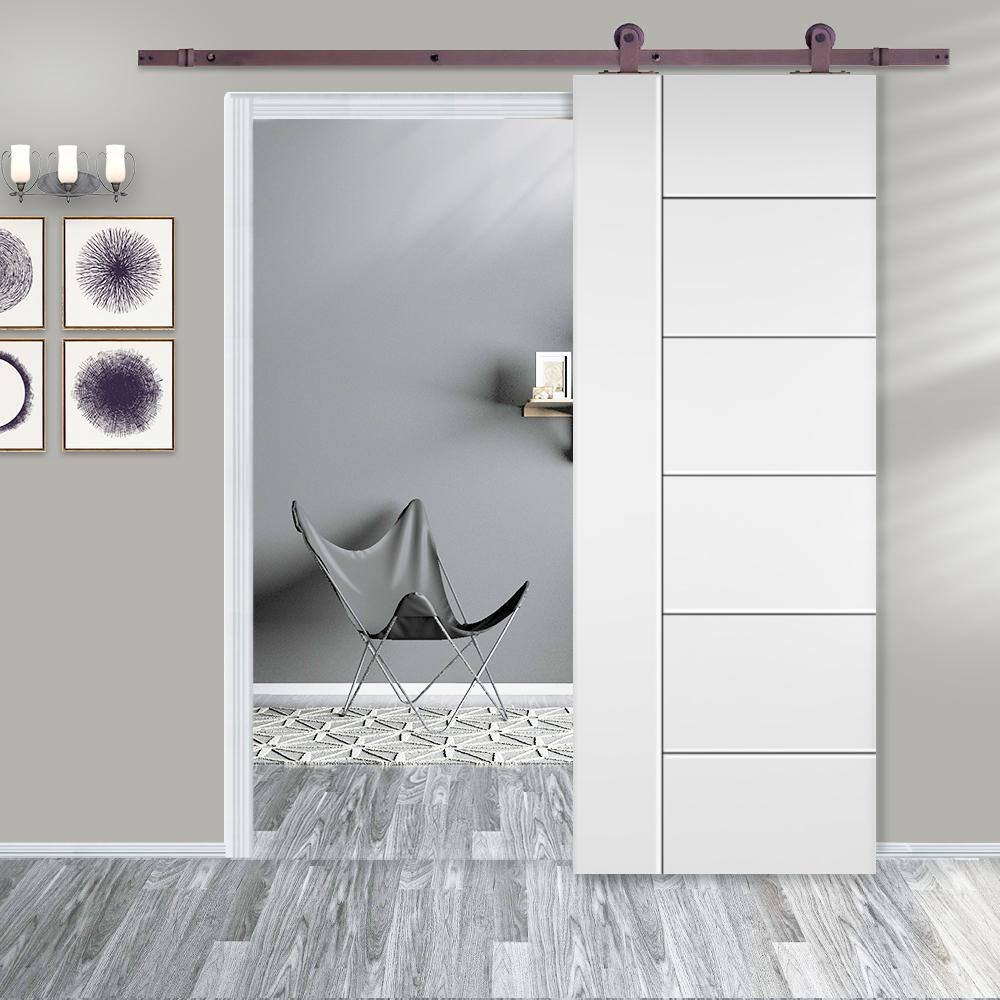 Hollow Core Primed 7-Panel Barn Door Kit with Oil Rubbed Bronze Hardware, 24" x 84"