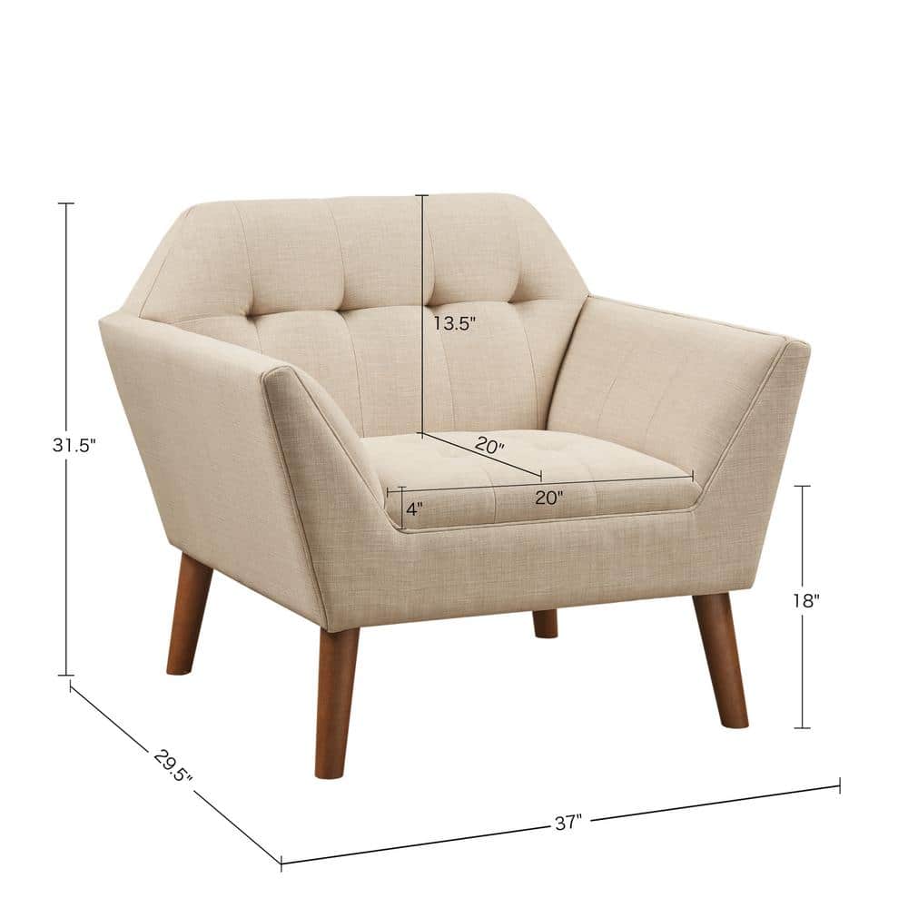 Tan Button Tufted Swivel Accent Chair with Wood Legs