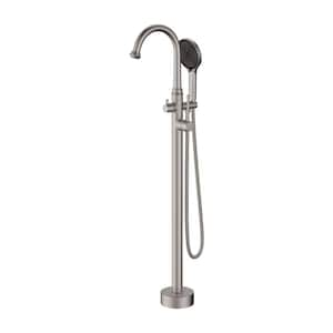 Single-Handle Freestanding Tub Faucet with Multifunctional Hand Shower Tub Filler Faucet in Brushed Nickel