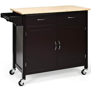 43 in. W Rolling Kitchen Cart Island with Wood Countertop, Kitchen Cart Trolley on Wheels, Brown