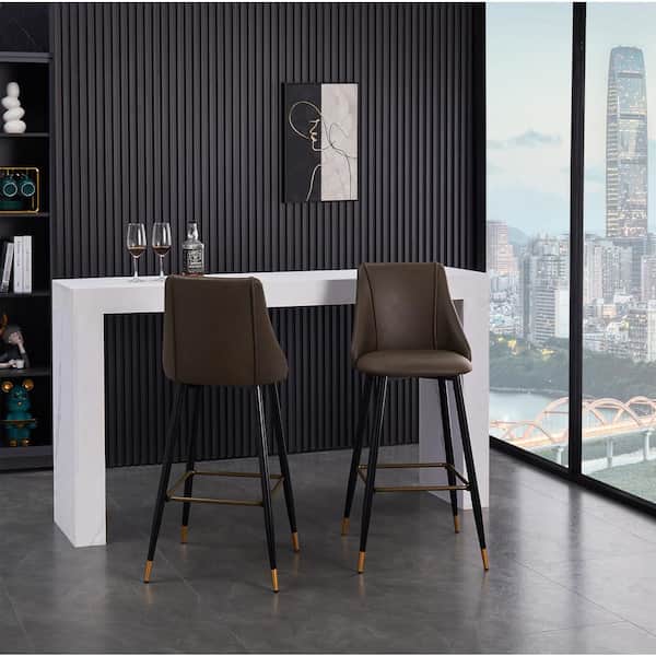 Homy Casa Smeg 30 in. Brown High Back Metal Frame Bar Stool with Faux Leather Seat (Set of 2)