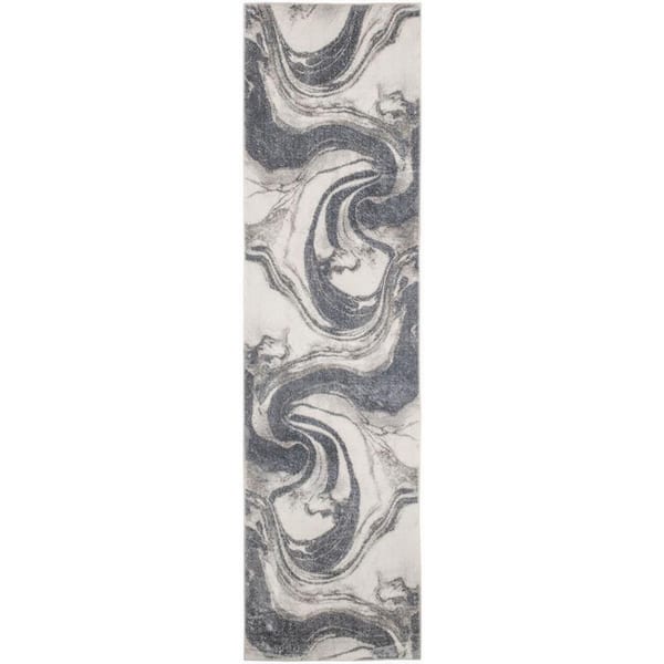 Nourison Astra Machine Washable Ivory Grey 2 ft. x 8 ft. Abstract Contemporary Runner Area Rug