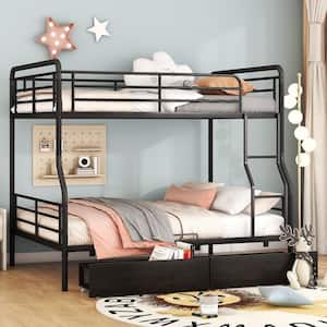 Black Full XL Over Queen Metal Bunk Bed with 2-Drawers