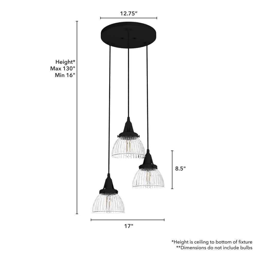 Cypress Grove Natural Iron 3-Light Fluted Glass Cluster Pendant