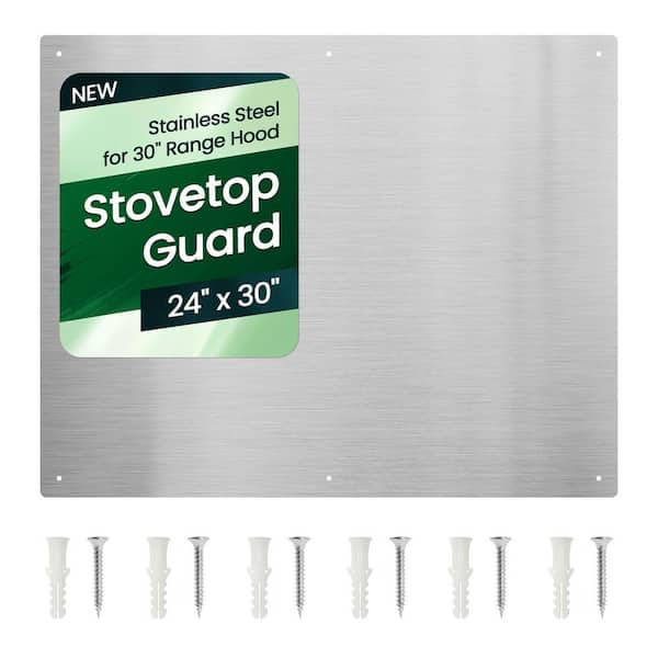 24 x 30 in. Stainless Steel Kitchen Backsplash Wall Shield for 30 in. Range Hood, Easy to Install and Clean, Durable