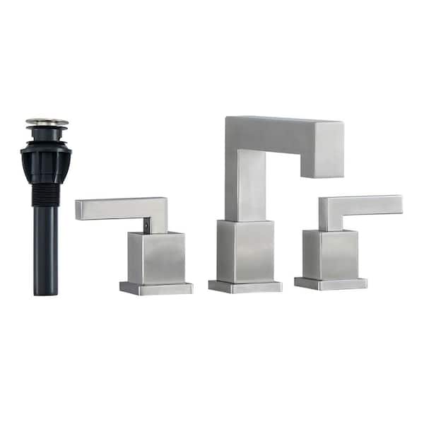 AIMADI 8 in. Widespread Double Handle Bathroom Faucet with Pop-Up Drain 3-Hole Bathroom Basin Taps in Brushed Nickel