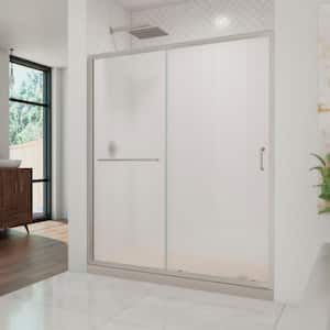 Infinity-Z 36 in. x 60 in. Semi-Frameless Sliding Shower Kit Door with Right Drain Shower Base in Biscuit