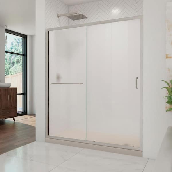 DreamLine Infinity-Z 36 in. x 60 in. Semi-Frameless Sliding Shower Kit Door with Right Drain Shower Base in Biscuit