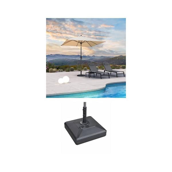 8 ft. Beige Aluminum Crank and Tilt Umbrella with 115 lbs. Black Umbrella Base