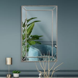 20 in. W x 32 in. H Framed Rectangular Beveled Edge Bathroom Vanity Mirror in Champagne silver