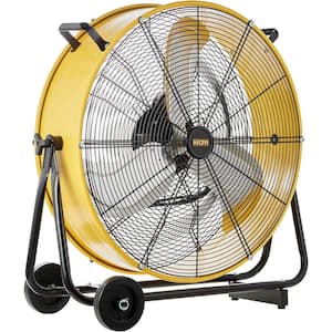 Heavy Duty Drum Industrial Fan 24 In. 3 Fan Speeds Floor Fan in Yellow with 360° Adjustable Tilt and Rotation