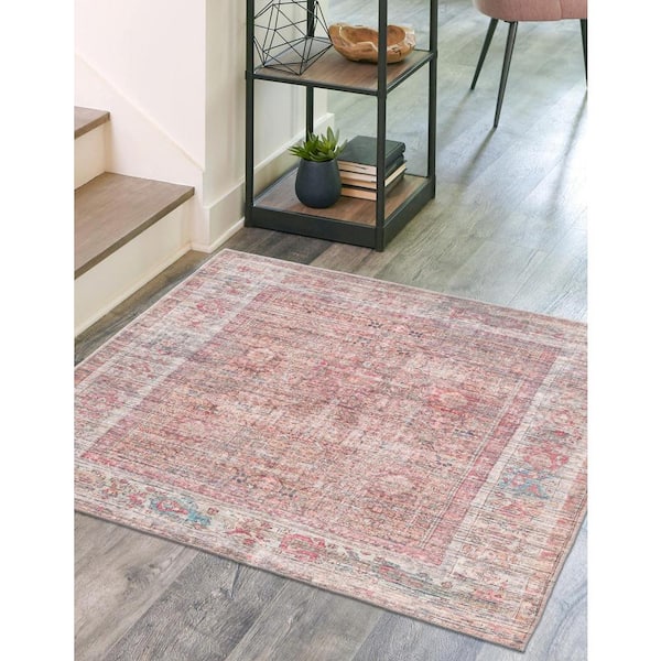 Nostalgia Euphoria Rust Red and Brown 7 ft. Square Machine Washable Area Rug