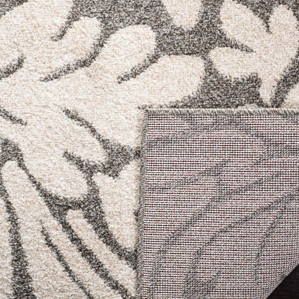 Floral Dark Grey & Beige Synthetic 8' x 10' Easy-Care Area Rug