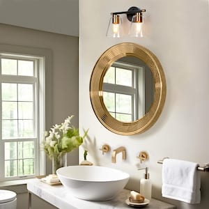 Transitional Cone Bathroom Vanity Light Modern 2-Light Black and Gold Dome Wall Light with Clear Glass Shades
