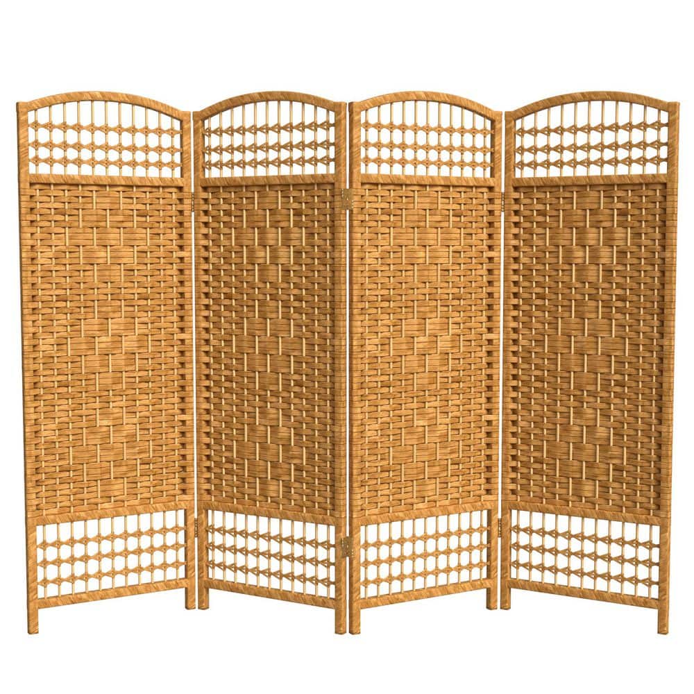 4 ft. Short Fiber Weave Folding Screen - Light Beige - 4 Panels