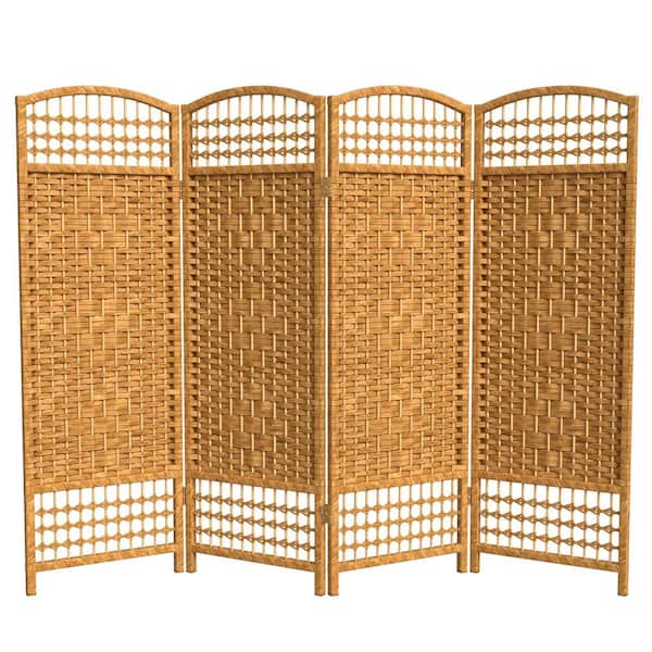 RED LANTERN 4 ft. Short Fiber Weave Folding Screen - Light Beige - 4 Panels