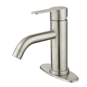 Single Handle Single Hole Bathroom Faucet with Deckplate Included in Brushed Nickel