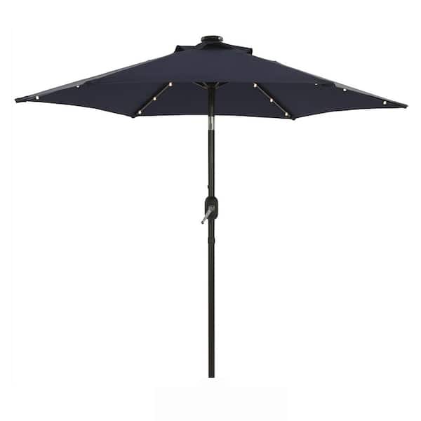 maocao hoom 7.5 ft. Hexagon Solar Lighted Market Patio Umbrella with Tilt and Crank in Navy
