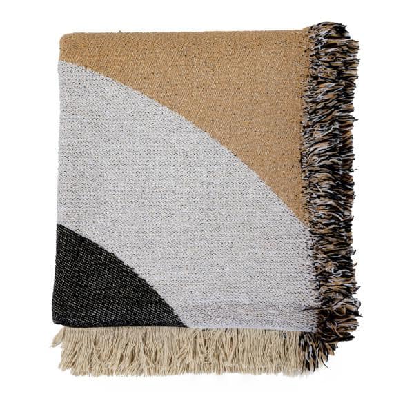 Abstract Geometric Multicolor Fringed Cotton Throw Blanket