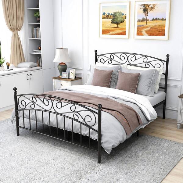 Black Queen Size Bed Frame With, Bed Headboard And Footboard Queen
