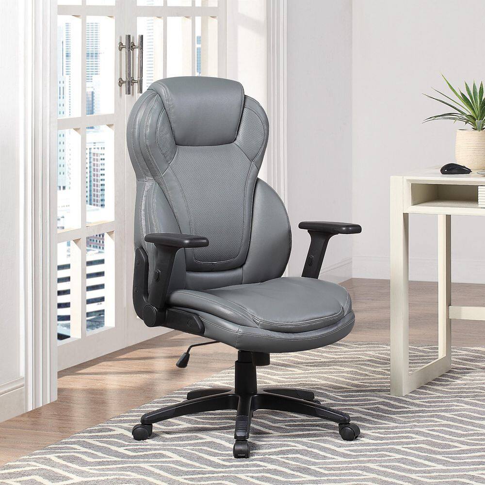 Charcoal High Back Leather Executive Swivel Chair with Adjustable Arms