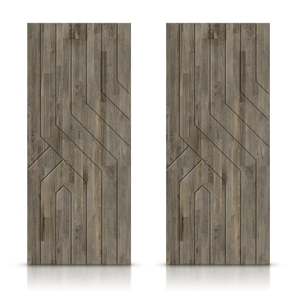 CALHOME 72 in. x 96 in. Hollow Core Weather Gray Stained Pine Wood Interior Double Sliding Closet Doors