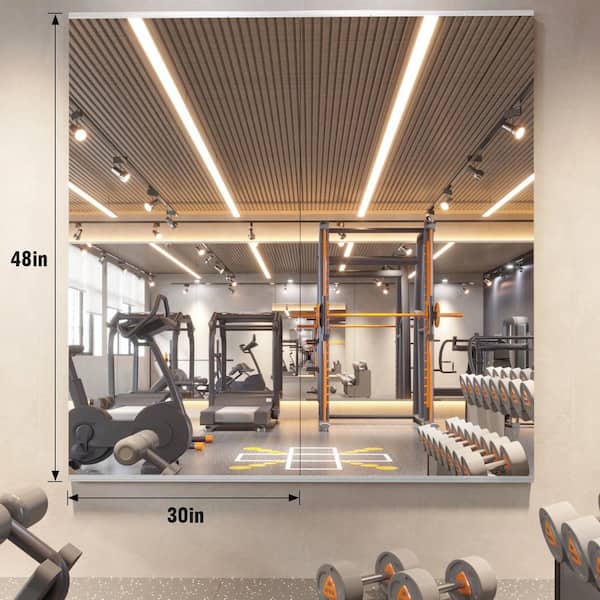 2-Pieces 30 in. W x 48 in. H Modern Rectangle Wall-Mounted Frameless Dance Mirror Garage Gym Mirror