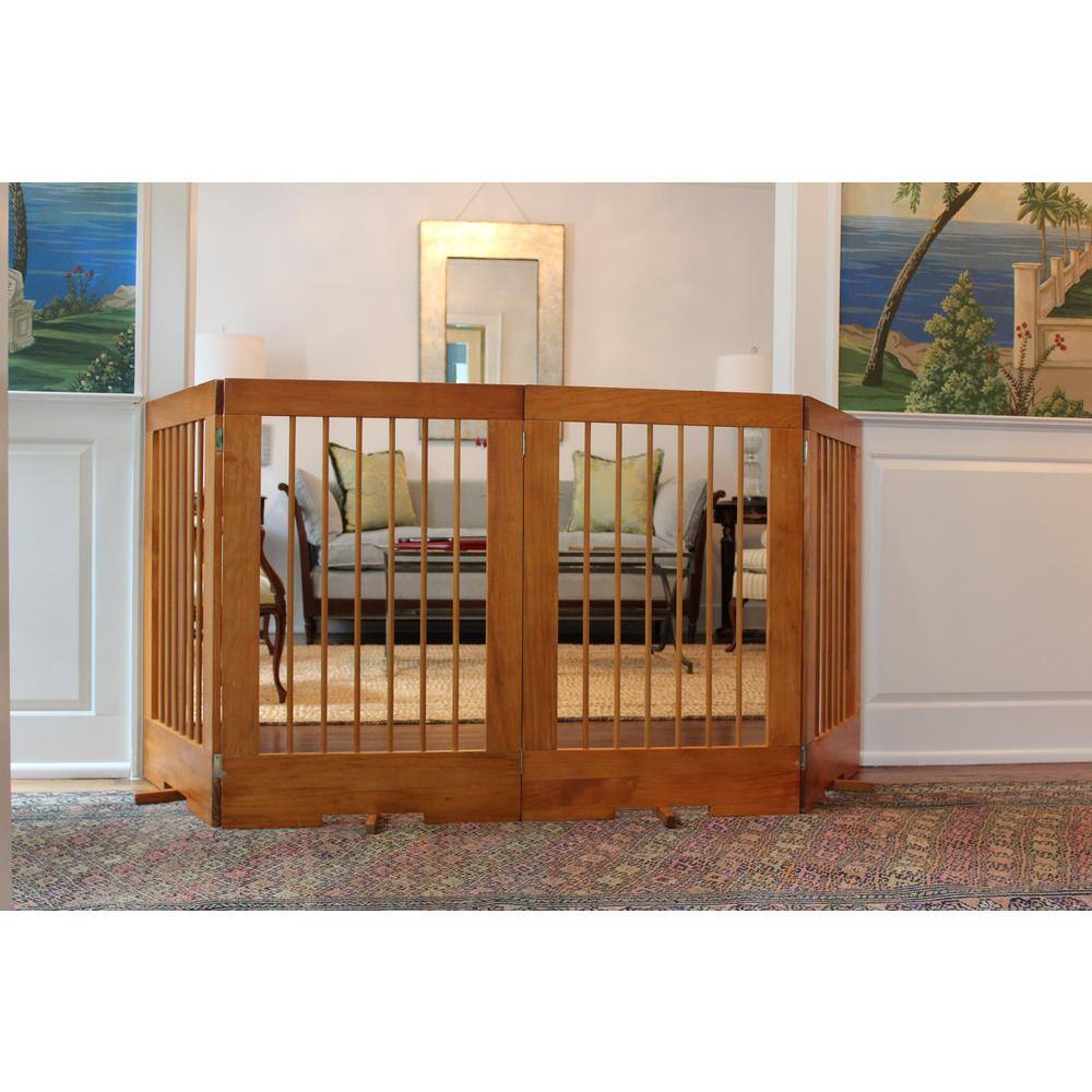 Oak 4-Panel Freestanding Solid Wood Pet Gate