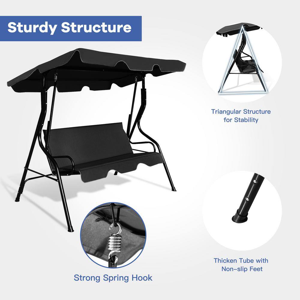 Black Aluminum Frame 3-Seats Outdoor Glider Hammock with Adjustable Canopy