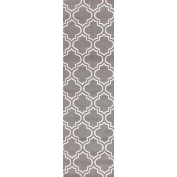 World Rug Gallery Modern Moroccan Trellis Gray 2 ft. x 7 ft. 2 in. Runner Rug