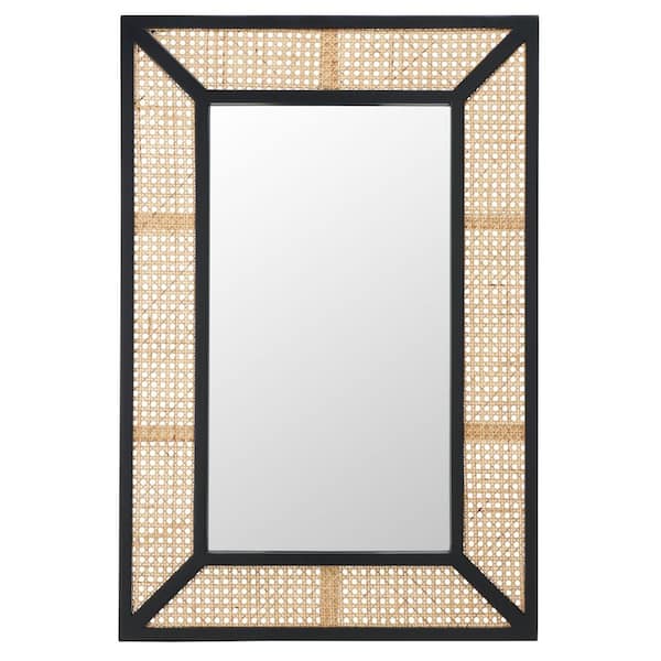 SAFAVIEH Tulia 24 in. W x 36 in. H Wood Rectangle Modern Black/Natural Mirror