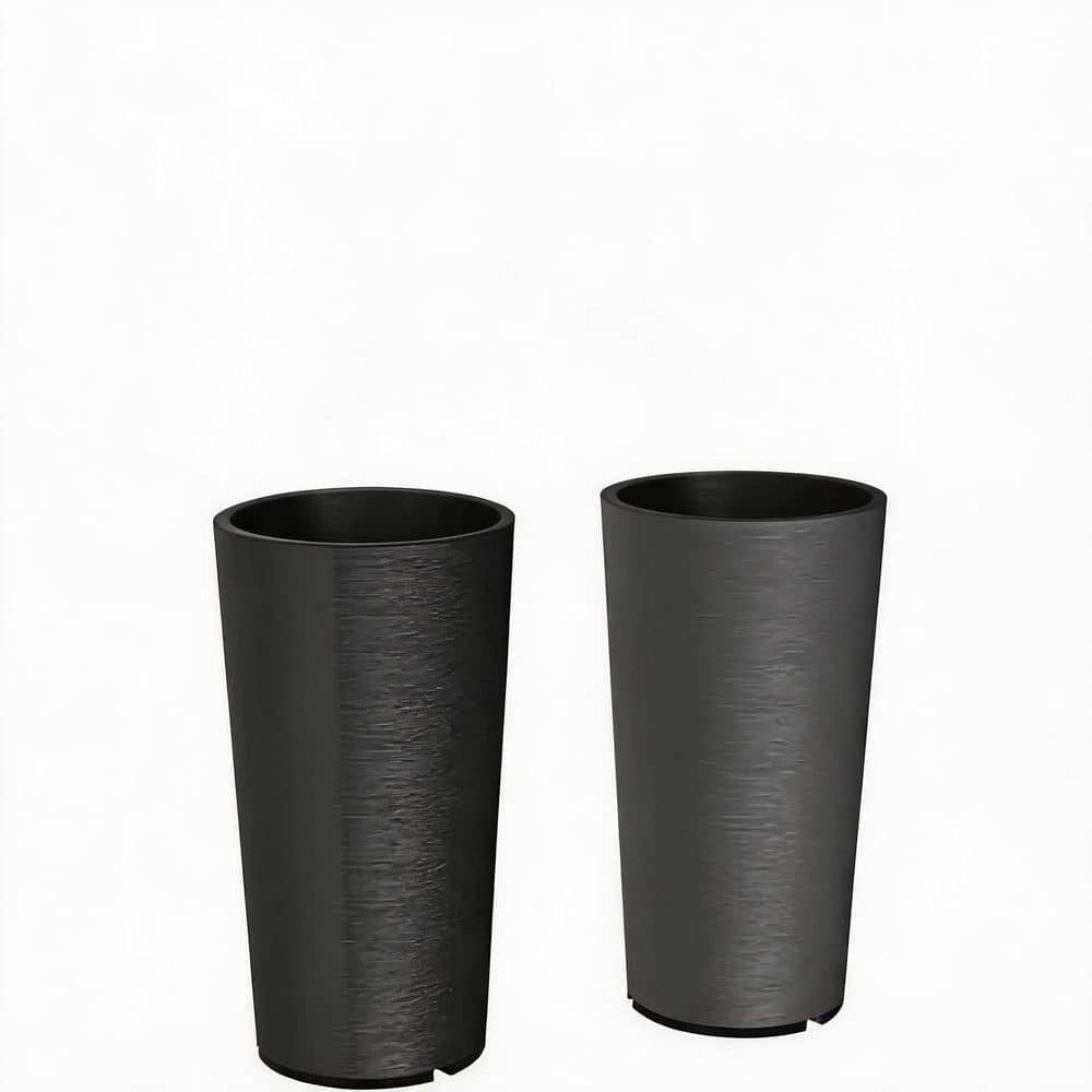 VAMOP Black Plastic Stackable Tall Planters Set of 2 with Drainage