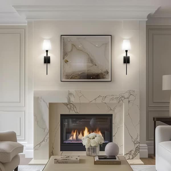 6 in. 1-Light Black Wall Sconces LED Vanity Light with Bell Fabric Shade Dimmable