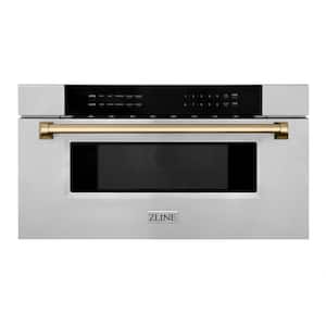 Autograph Edition 30 in. 1000-Watt Built-In Microwave Drawer in Stainless Steel & Champagne Bronze Handle